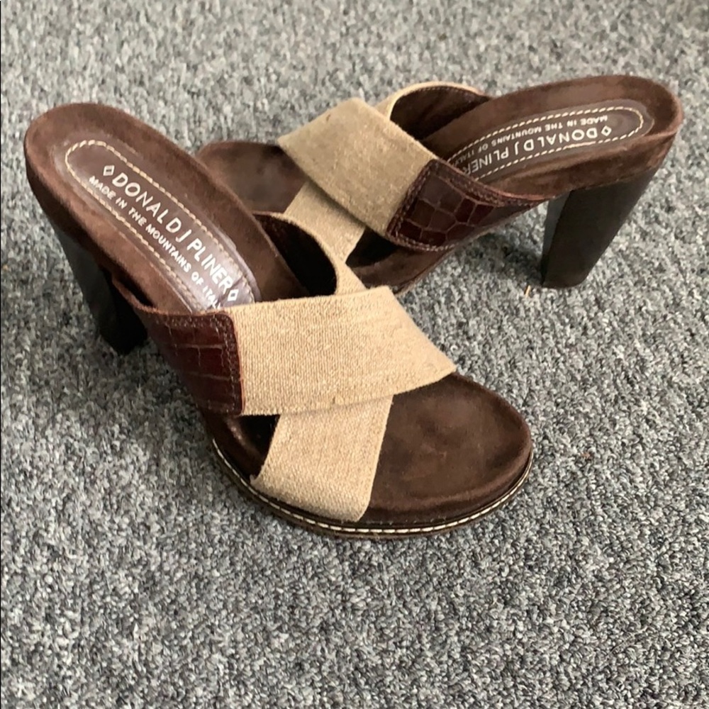 Brown Linen and Croc Sandal